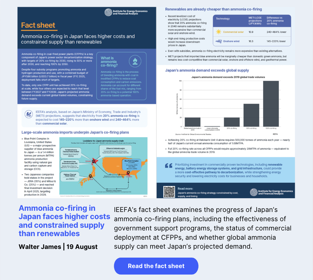 Fact sheet | Ammonia co-firing in Japan faces higher costs and constrained supply than renewables